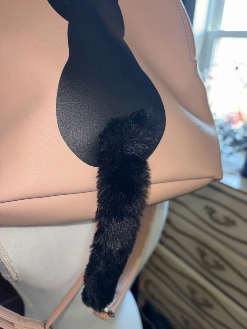 Pet Lover Faux-Tail Backpack - Blush Pink with Black Cat Silhouette